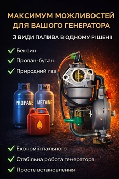 Двопаливний економічний газовий карбюратор для бензогенератора 188F 6 кВт комплект запчастин з газовим редуктором для інверторного генератора та бензинових двигунів на пропан-бутан газ бензин
