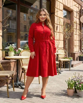 Сукня вельветова з паском червоний 54-56 (с2- #370/)