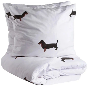 Komplet pościeli Homla Winnie Poszewka na pościel 220x 200 cm + 2 poszewki na poduszki 70 x 80 cm z bawełny z taksami biały (5906496701849)