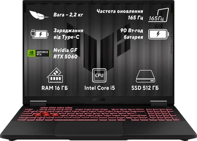 Ноутбук ASUS TUF Gaming F16 (2025) FX608JMR-RV132 (90NR0NB1-M00A90