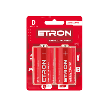 Батарейки ETRON Mega Power D (LR20) 2 шт