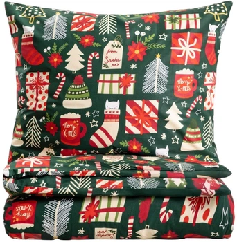 Komplet pościeli Homla Sente Poszewka na pościel 135 x 200 cm + 1 poszewka na poduszkę 80 x 80 cm bawełniany w prezenty Zielony (5906496717475)