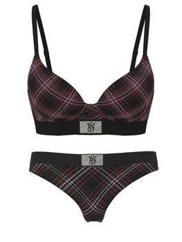 Жіночий комплект білизни зі стразами Victoria's Secret ліф та трусики тонг 1159861080 (Чорний 36D/L)