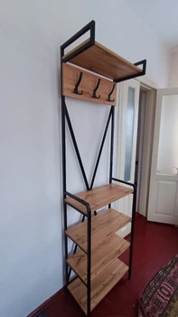 Вешалка напольная металлическая с полками и крючками 60×28×200 см стойка для одежды в прихожую