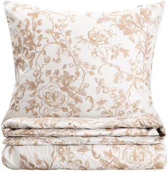Komplet pościeli Homla Elena Poszewka na kołdrę 160 x 200 cm + 2 poszewki na poduszki 70 x 80 cm z mikrofibry w kwiaty beżowy (5906496755569)