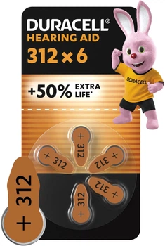 Батарейки для слуховых аппаратов Duracell Hearing Aid 312 6 шт (5000394167193)