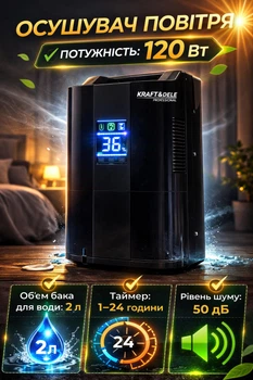 Осушитель воздуха электрический влагопоглотитель бытовой Kraft&Dele KD10585 бесшумный поглотитель влаги с резервуаром 2 л для квартиры дома ванной комнаты офиса таймер дисплей технология Пельтье без компрессора 120 Вт сенсорное управление