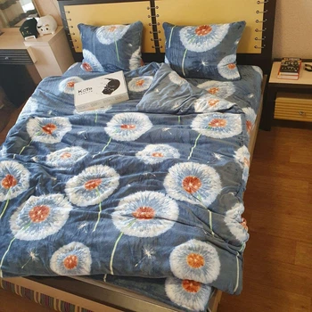 Постільна білизна KoTetextile плюшева велюрова полуторка 155-215 см 50-70 2шт кульбабки бірюзовий