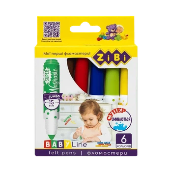 Фломастери ZiBi Super Washable Jumbo 6 кольорів BABY Line ZB.2816