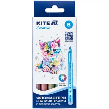Фломастери з блискітками Kite Creative 6 кольорів пастельні K-1148