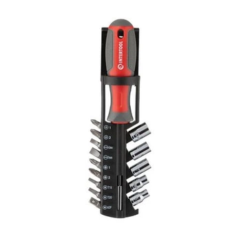 Викрутка магнітна 1/4" 100 мм з насадками 15 од INTERTOOL VT-3343