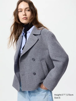 Пальто осіннє коротке жіноче Uniqlo 65767768 L Сіре (1159855997)