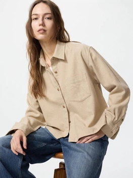Рубашка хлопковая женская Uniqlo 657777253 XL Бежевая (1159855871)