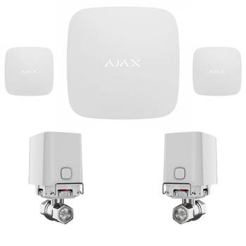 Комплект антипотоп 1/2" Ajax Hub 2, 2 крана Ajax WaterStop, 2 датчика протечки Ajax LeaksProtect (White)