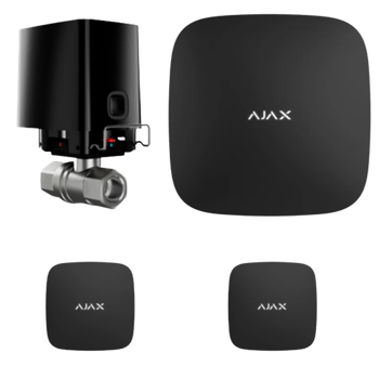 Комплект антипотоп 1" Ajax Hub 2, кран Ajax WaterStop, 2 датчика протечкиx Ajax LeaksProtect (Black)