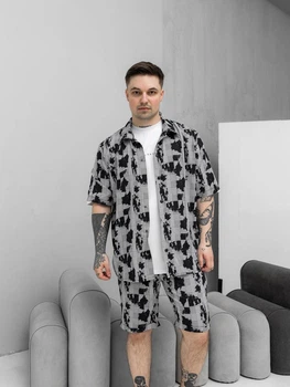 Спортивный мужской летний костюм (рубашка + шорты) 202931 XL серый