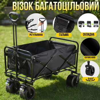 Тележка складная объём 90 л усиленная для перевозки вещей и продуктов,многоцелевая для походов в магазин,кемпинга,транспортировки и хранения ERK-816