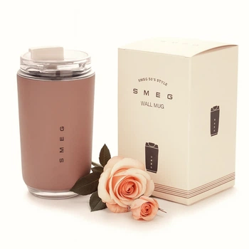 Термокружка в стиле SMEG Wall Mug с двойными стенками и поворотной крышкой Кофейная