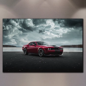 Картина з машиною - Dodge Challenger Red - 30х40 см