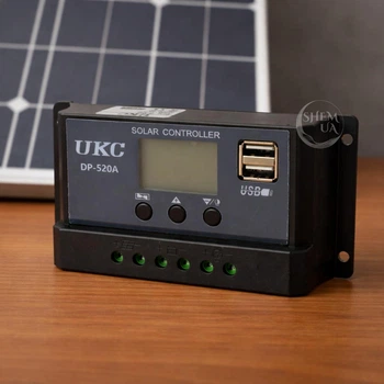 PWM контроллер заряда солнечной батареи 20А 12V/24V, солнечный регулятор для свинцово-кислотных аккумуляторов OPEN AGM GEL, с LCD дисплеем и 2×USB 5V, PD-520A