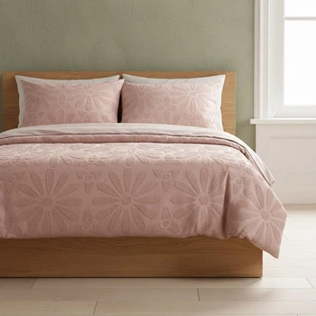 Komplet pościeli Homla Silva Poszewka na pościel 160 x 200 cm + 2 poszewki na poduszki 70x80 cm z mikrofibry z przeszyciami w kwiatki różowa (5906496767845)