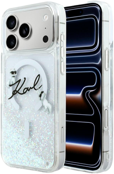 Etui Karl Lagerfeld Liquid Glitter Karl Script Logo MagSafe do Apple iPhone 17 Pro Transparent (3666339608293)