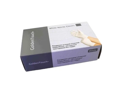 Рукавички нітрилові GoldenTouch White (M) щільність 3.7 г білі в упаковці 50 пар