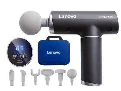 Lenovo Massage Gun - перкуссионный массажер для мышц, восстановления и релакса (6 насадок, 5 режимов, 1800 мАч, серый)