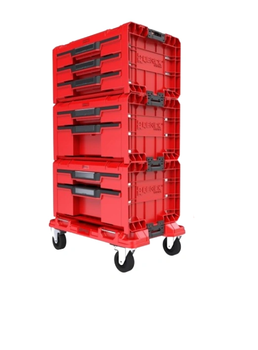 Набор из 3 ящиков для инструментов Qbrick System PRO Drawer Workshop Set 3 2.0 RED с платформой на колесиках, модульные