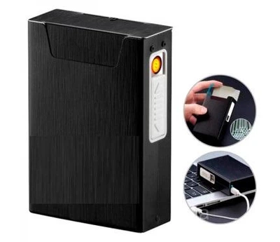 Портсигар с USB зажигалкой на 20 сиг металлический