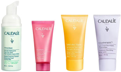Zestaw Caudalie The Travel Essentials Pianka do mycia twarzy 50 ml + Krem-sorbet 15 ml + Żel pod prysznic 30 ml + Balsam do ciała 30 ml (3522932128326)