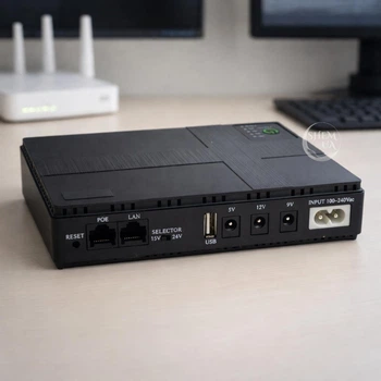 Источник бесперебойного питания для роутера, модема и видеонаблюдения UPS PowerBank 10400mAh с выходами 5V 9V 12V и POE 15V/24V, NTES-36-Black
