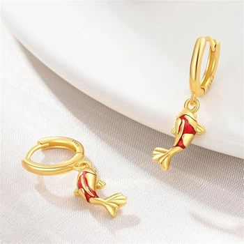 Серьги из серебра 925 с позолотой «Рыбки Кои» с эмалью, в фирменном велюровом мешочке Pandora 7173