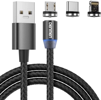 Кабель магнитный Denmen D09E 3 в 1 Lightning, Type-C, Micro-USB Черный (DN-D09E-BK)