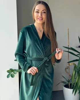 Женский велюровый халат средней длины Изумрудный Maybel L/XL 221 (4066_2)