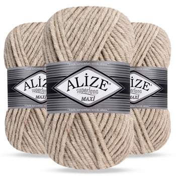 Упаковка Alize Super Lana Maxi, Бежевий меланж №152, 3шт - товста напіввовняна пряжа для шапок, шарфів і снудів - Алізе Супер Лана Максі 100г/100м