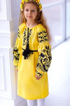 Вишита сукня для дівчинки Trend Листя 158 Жовтий (SOLSUD2217)