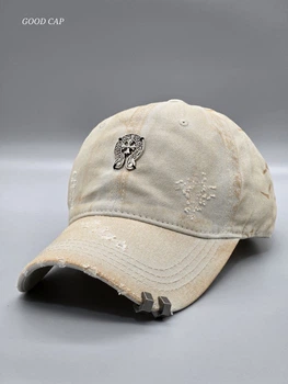 Кепка бейсболка Chrome hearts рваная потертая с кольцами мужская женская Бежевый