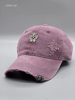 Кепка бейсболка Chrome hearts рваная потертая с кольцами мужская женская Лиловый