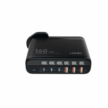 Сетевое зарядное устройство 140W 6 USB разъемов LED дисплей черный LDNIO A6140C GaN
