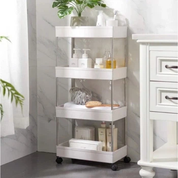 Передвижная напольная полка 39х12.5х80 см на колесиках Bathroom Rack Белая 4 яруса XYX-2020A