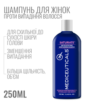 Шампунь проти випадіння волосся жіночий Mediceuticals Saturate 250 мл (для схильної до сухості шкіри голови)