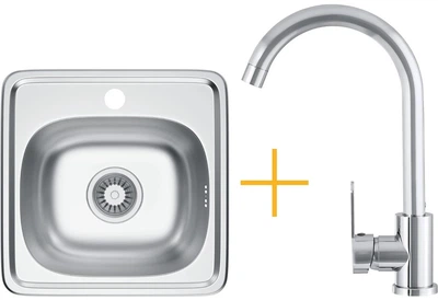 Zlew kuchenny Kernau KSS M 3538 1B Satin + Bateria kuchenna Kernau KWT 41 Chrome