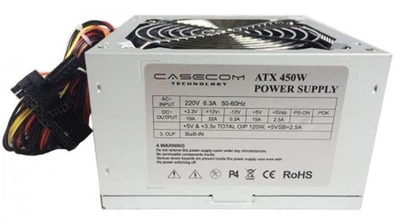 Блок питания 450 Вт, Casecom, серебристый, 12 см, 1xMolex / 3xSATA / 1x6+2-pin / 1x4-pin / 1x20+4-pin (CM 450 ATX)