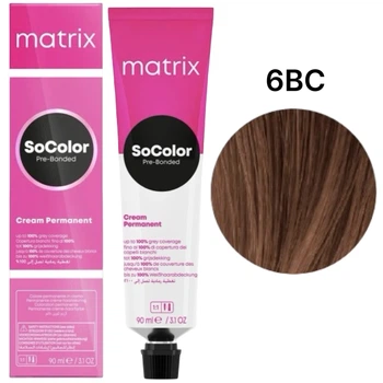 Стійка крем-фарба Matrix SoColor Pre-Bonded 6BC - Коричнево-мідний темний блондин 90 мл