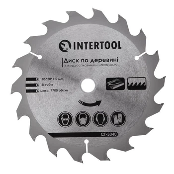 Круг пильный по дереву Intertool с твердосплавными напайками 185x20x1,5мм (CT-3040)