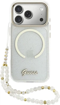 Etui Guess IML Glitters Script Strap MagSafe do Apple iPhone 17 Pro Transparent (GUHMP17L5HTGSMSH)