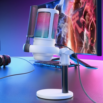 Микрофон для ПК и ноутбука ME6S для стриминга с USB, шумоподавлением, RGB-подсветкой, кардиоидной диаграммой настольный, белый ME6S_white