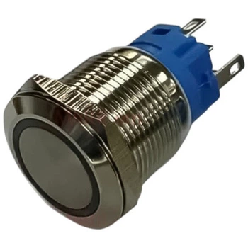 Кнопка антивандальная 19мм с подсветкой, с фиксацией, OFF-ON, 220V, выводы под пайку - 685651