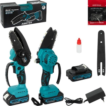 Цепная мини пила аккумуляторная 18V, в комплекте шина 4″ + 6″, 15/20 см, цепи на 14 и 18 зубьев, 2 аккумулятора